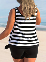 Ribbed Stripe Tankini Set High Stretch Top & Shorts Two Piece