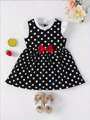 Girls Polka Dot Summer Dress with Bow - Party Birthday Casual Tank Dress