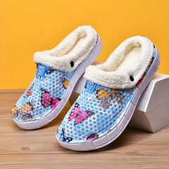 Women's Colorful Butterfly Pattern Warm Hole Shoes Comfortable Slippers