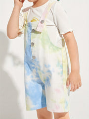 Girls Tie Dye Overalls with Buttons for Summer