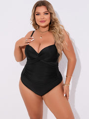Solid Ruched Sweetheart Neck One Piece Swimsuit