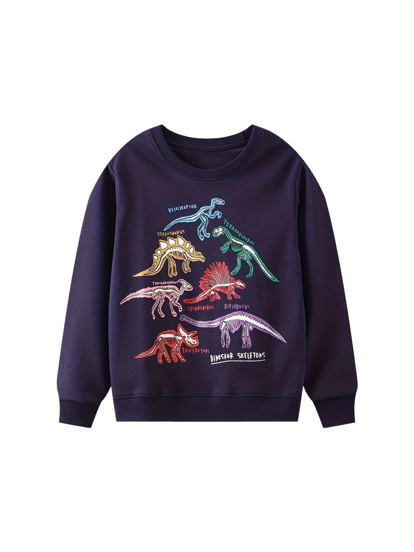 Luminous Dinosaur Print Boys Sweatshirt Crew Neck Tops