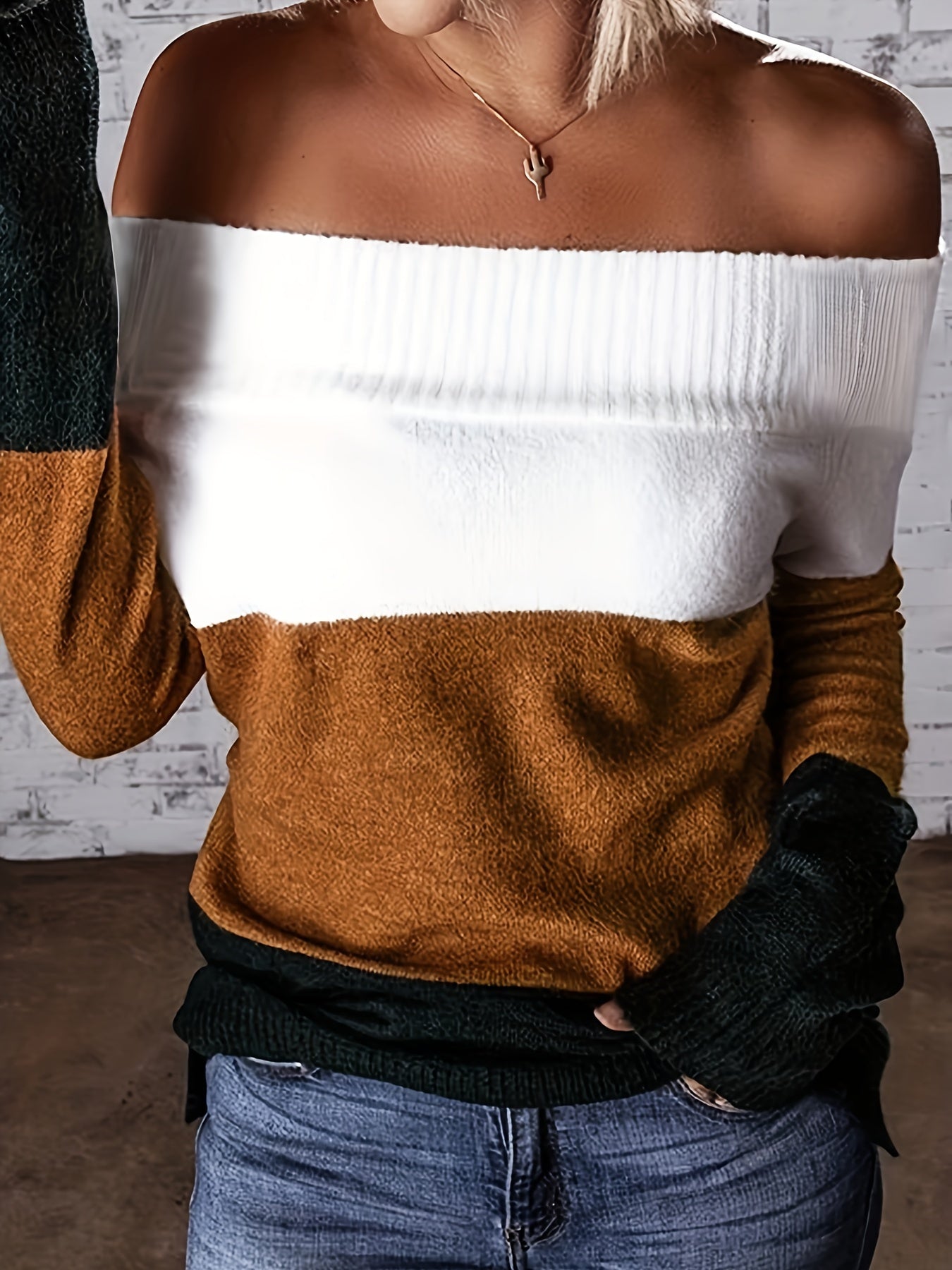 Colorblock Off Shoulder Jumper