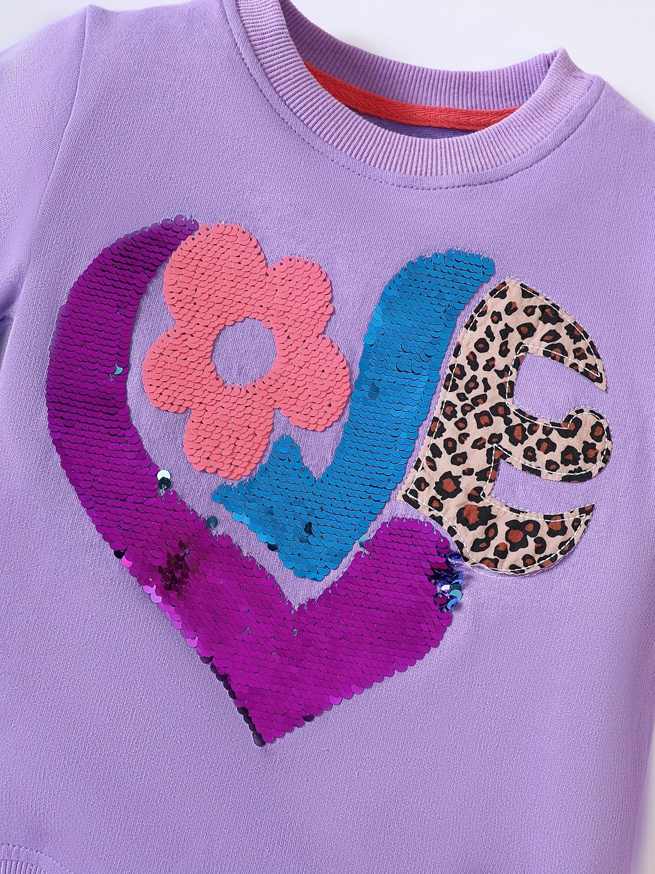 Girls Sequin Applique Crew Neck Sweatshirt Casual Fit Autumn Tops