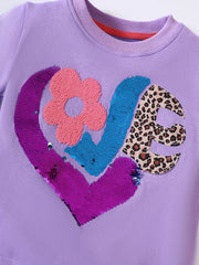 Girls Sequin Applique Crew Neck Sweatshirt Casual Fit Autumn Tops