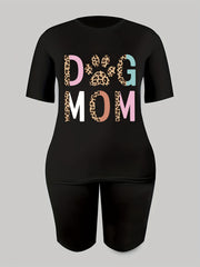Dog Mom Print Casual Sports Suits - Short Sleeve T-shirt & Shorts Set