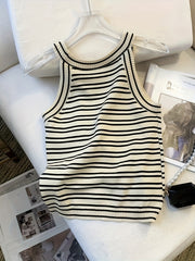 Striped Sleeveless Top Crew Neck Casual Summer Spring Wear