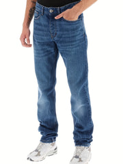 Mens Distressed Washed Denim Jeans Straight Leg Casual Pants