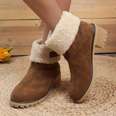 Women's Fuzzy Ankle Boots Chunky Heel Warm Velvet Fluffy Winter Shoes