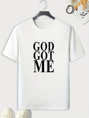 GOD GOT ME Pattern Print Men's Comfy Sports T shirt Graphic Tee