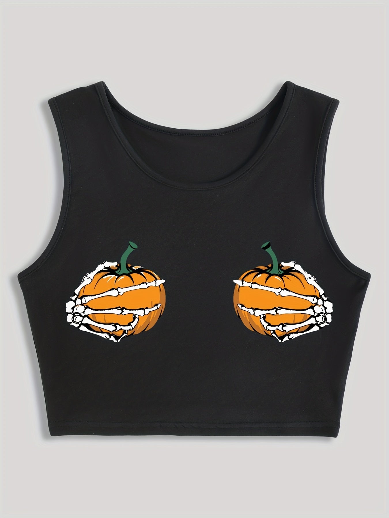 Pumpkin & Skull Hand Print Sleeveless Tank Top