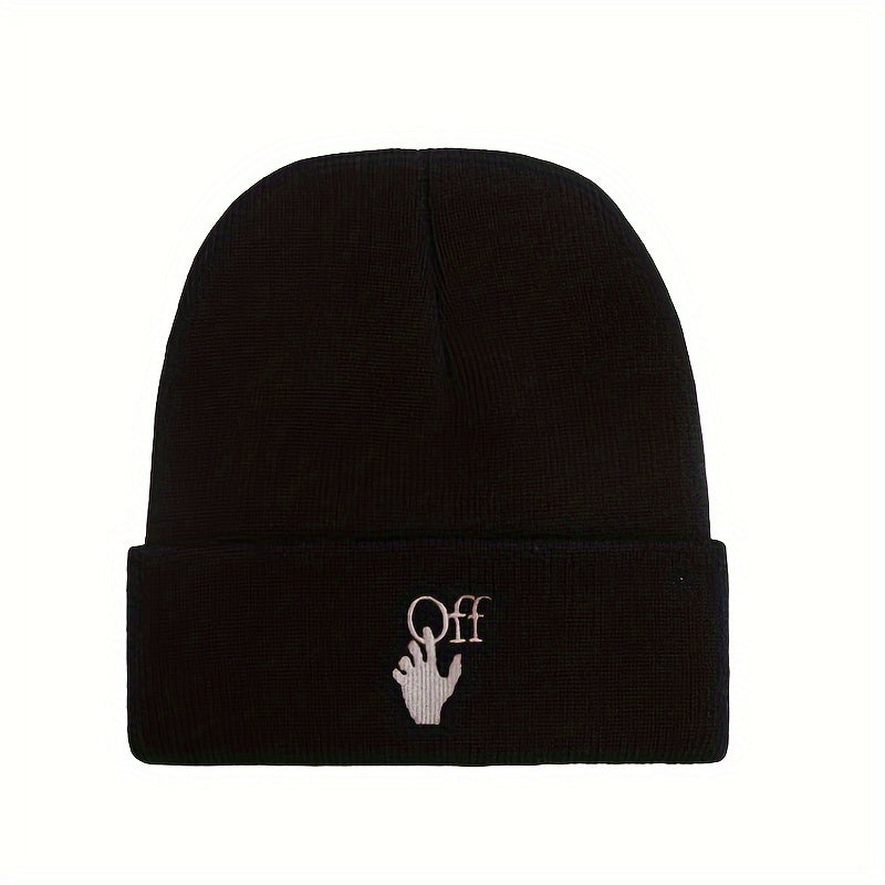 Gesture Letter Embroidery Knitted Beanie Hat Street Autumn Winter Hat