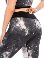 Galaxy Print Plus Size Yoga Leggings Women's Medium Stretch Workout Leggings