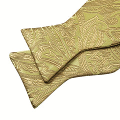 Barry Wang Bow Tie Set Golden Jacquard Floral Self-Tie Bowtie Pocket Square Cuff