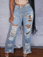 Ripped Raw Trim High Rise Wide Leg Jeans