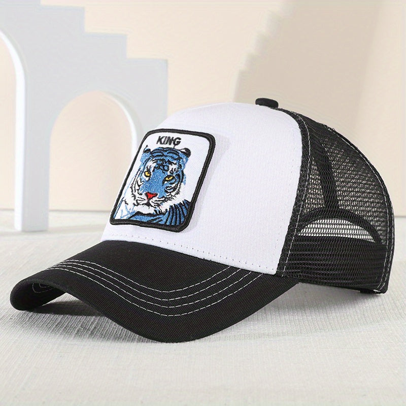Men's Tiger Embroidered Baseball Cap Summer Mesh Animal Peaked Cap