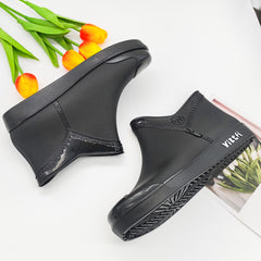 Women's Zipper Rain Boots Low Cut Round Toe Short Boots Waterproof Shoes