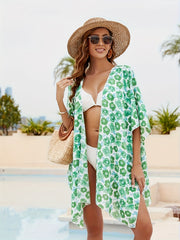 Boho Cover Up Women's Plus Floral Print Batwing Sleeve