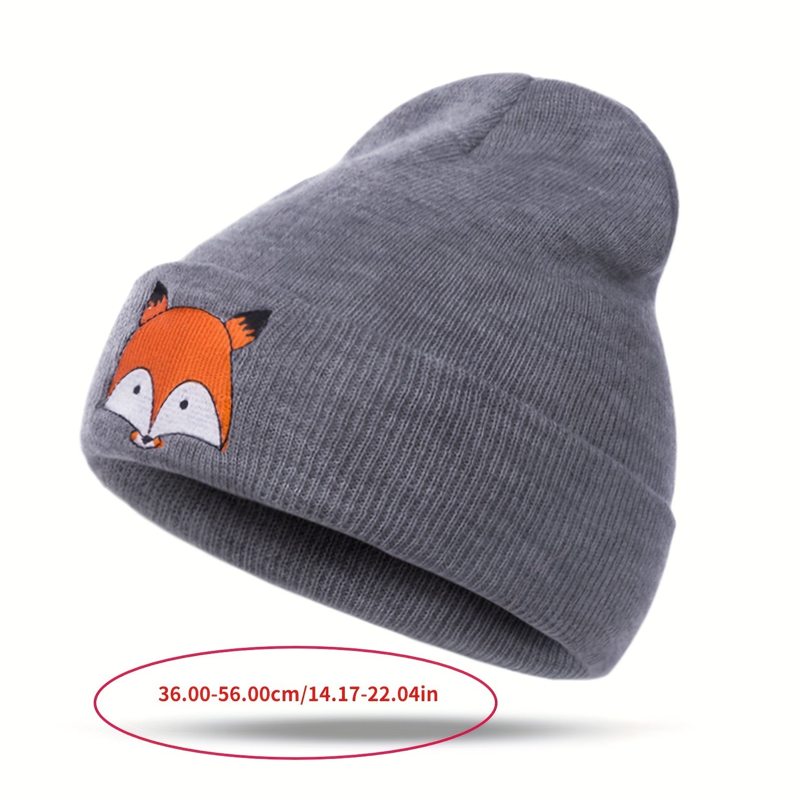 Cartoon Fox Embroidery Beanie Soft Elastic Knit Hat