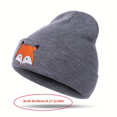 Cartoon Fox Embroidery Beanie Soft Elastic Knit Hat