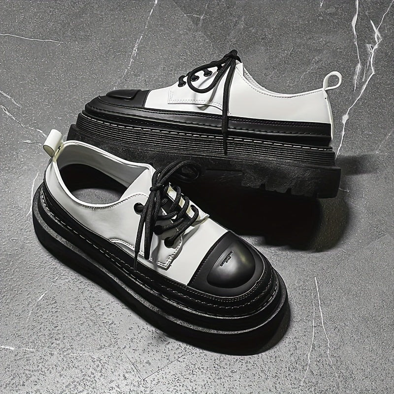 Men's Lace Up PU Leather Platform Sneakers Vintage Casual Shoes