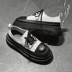 Men's Lace Up PU Leather Platform Sneakers Vintage Casual Shoes