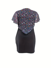 Women's Leaf Print Cloak Round Neck Dress