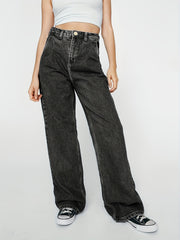 High Waist Straight Jeans Loose Fit Street Style Baggy Denim Pants