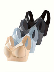 4pcs Wireless Push Up Bra Comfy & Breathable Women's Lingerie