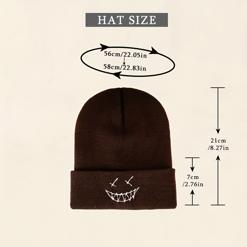 Smile Face Embroidery Beanie Hat Unisex Slouchy Ski Beanie Cap