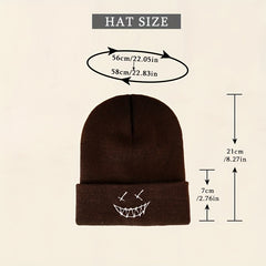 Smile Face Embroidery Beanie Hat Unisex Slouchy Ski Beanie Cap
