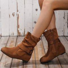 Women's Buckle Slouch Short Boots Round Toe Ankle Boots
