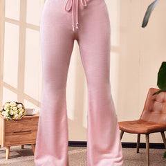 Solid Slim Flare Leg Sweatpants Casual Drawstring Pocket Pants