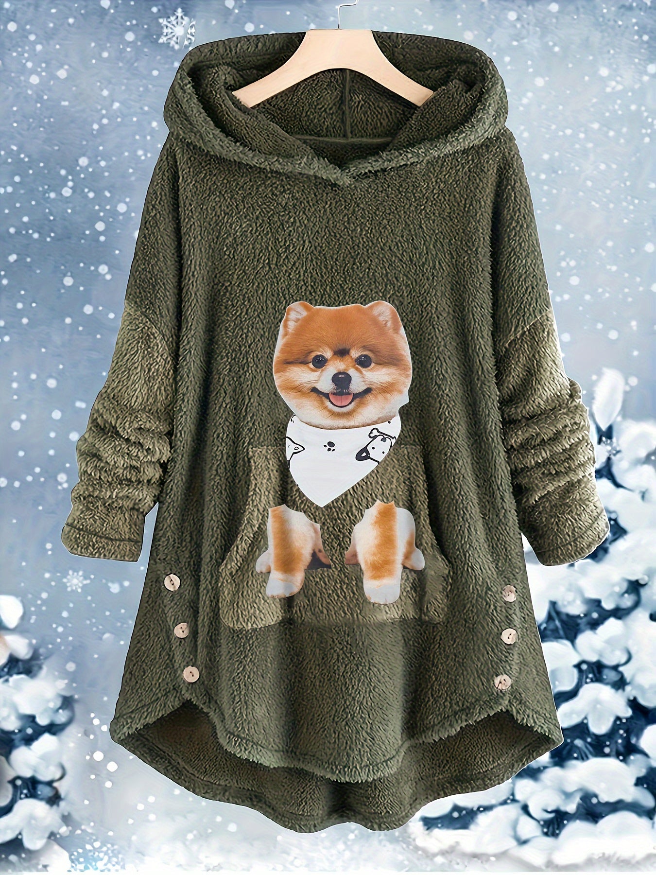 Dog Print Fleece Hoodie & Pants Set