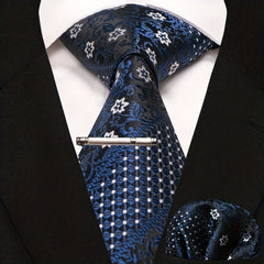 3pcs Striped Tie & Pocket Square Set with Tie Clip
