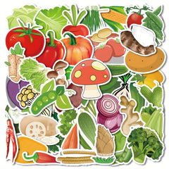 50pcs Vegetable Food Stickers Waterproof Vinyl Stickers Art Decorative Paper