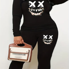 Funny Face Print Top & Leggings Set