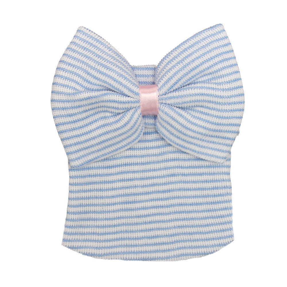 Newborn Infant Bow Decor Striped Knitted Head Wrap Hospital Hat