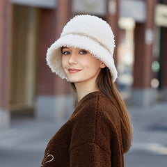 Faux Fur Bucket Hat Winter Thick Furry Fisherman Hat for Women