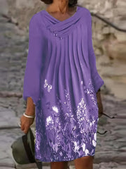 Floral Butterfly Print Ruched Dress Long Sleeve Casual Dress for Spring & Fall