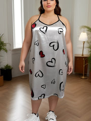 Heart Print Satin Cami Sleep Dress