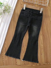 Girls Denim Flared Leg Pants Kids Stretch Skinny Trousers Zipper Casual Pants