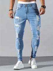 Men's Ripped Skinny Jeans Casual Street Style High Stretch Denim Pants