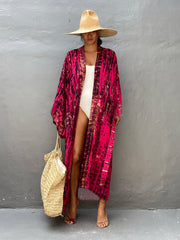 Tie Dye Striped Long Sleeve Kimono with Belt