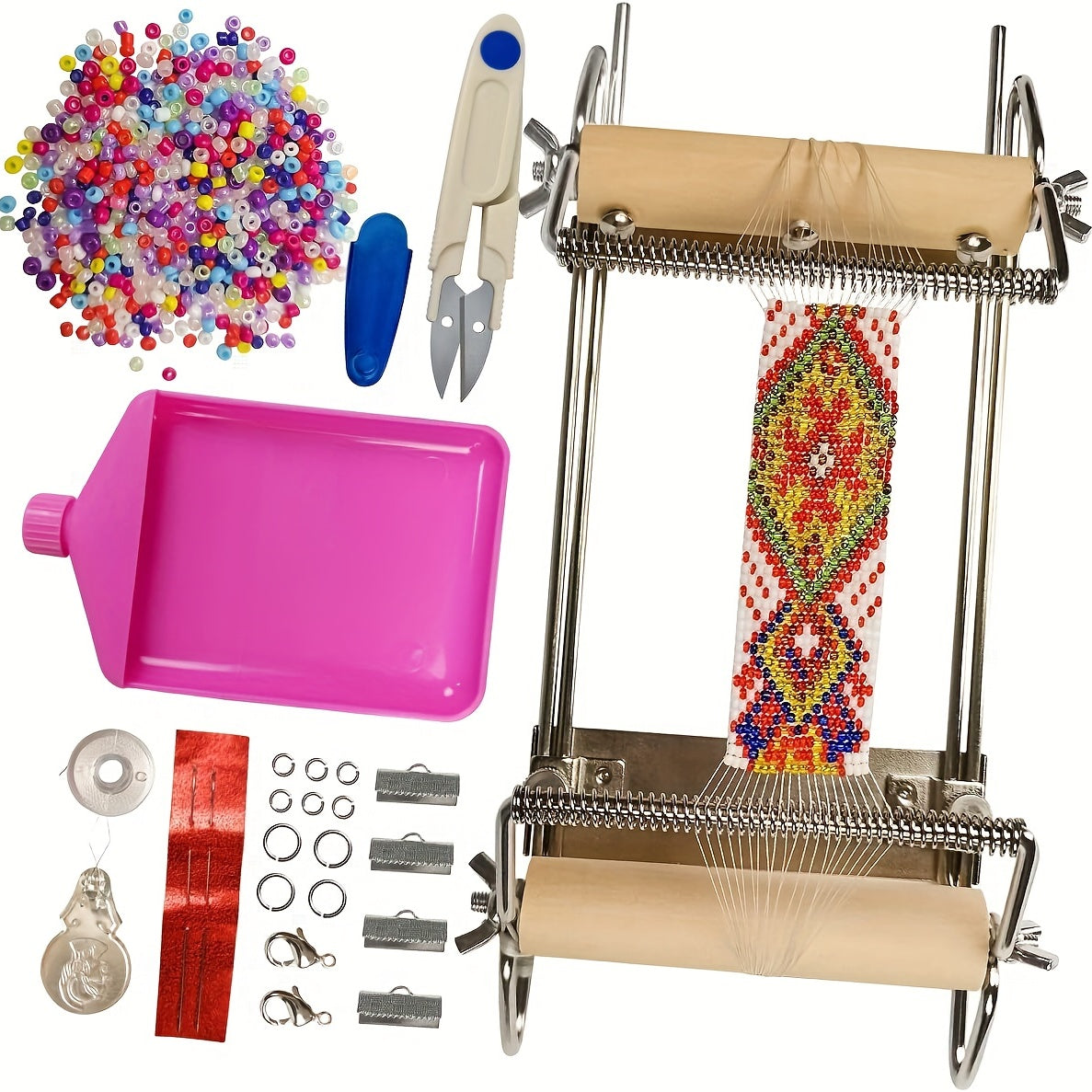 Adjustable Bead Looming Kit With Seed Beads and Accessories