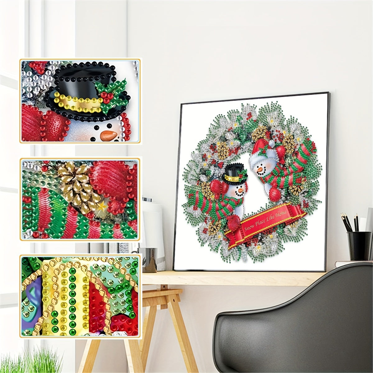 Christmas Snowman Wreath Diamond Painting Kit 5D DIY Special Shape