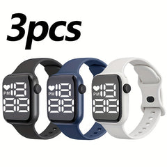 3pcs Sports LED Watch Set Party Decor Square Digital Watch Gift