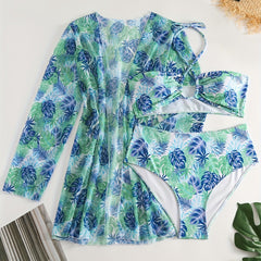 Tropical Print 3 Piece Bikini Set