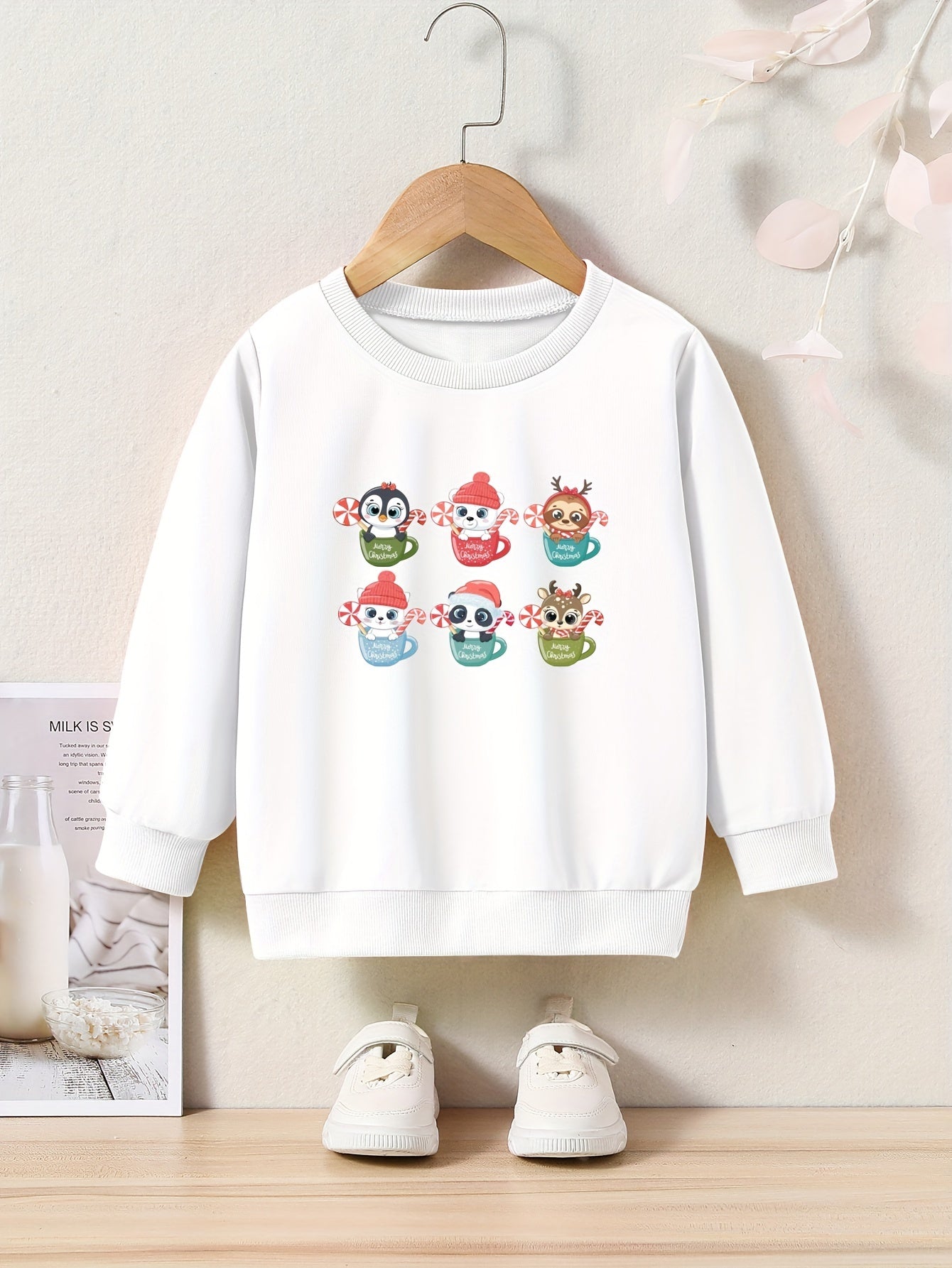Merry Christmas Animals Print Girls Casual Pullover Sweatshirt