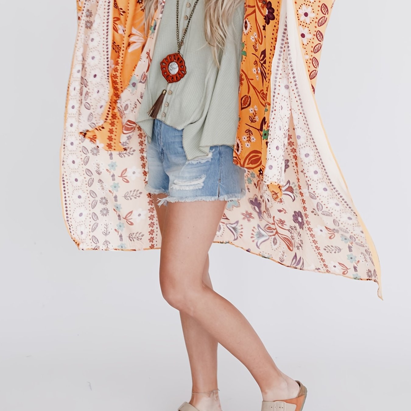 Floral Print Loose Fit Cover Up Rash Guard Kimono